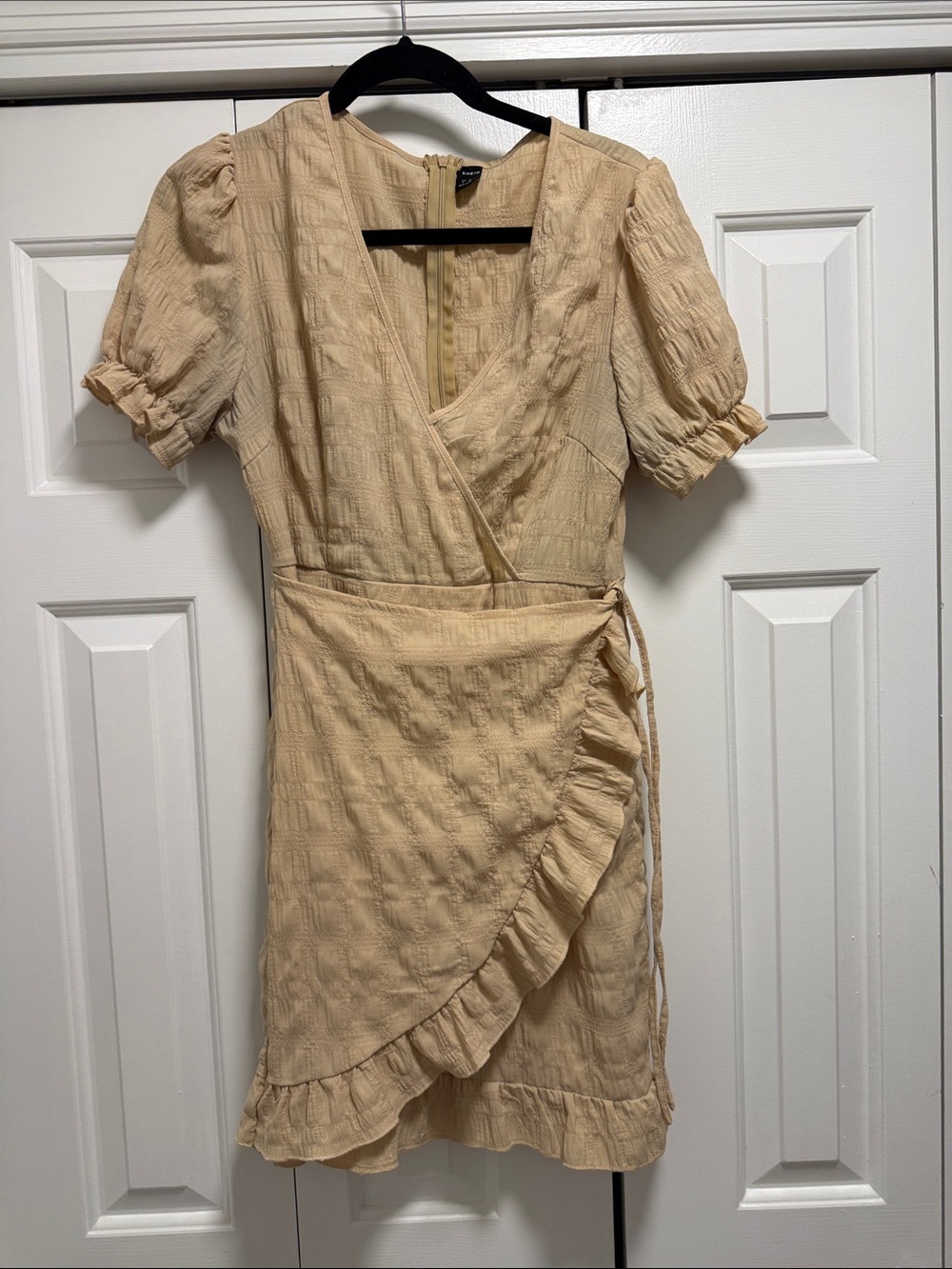 Cream Wrap Mini Dress with Ruffle Trim
